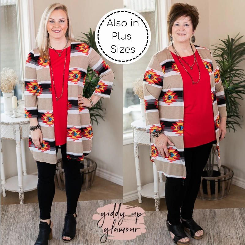 WeightlessLayeringPiece Last Chance Size Medium | All Eyes On You Aztec Print Cardigan in Tan and Black