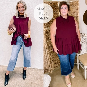 Wind Ease Last Chance Size Medium | Days In the Sun High Neck Tiered Tank Top in Maroon