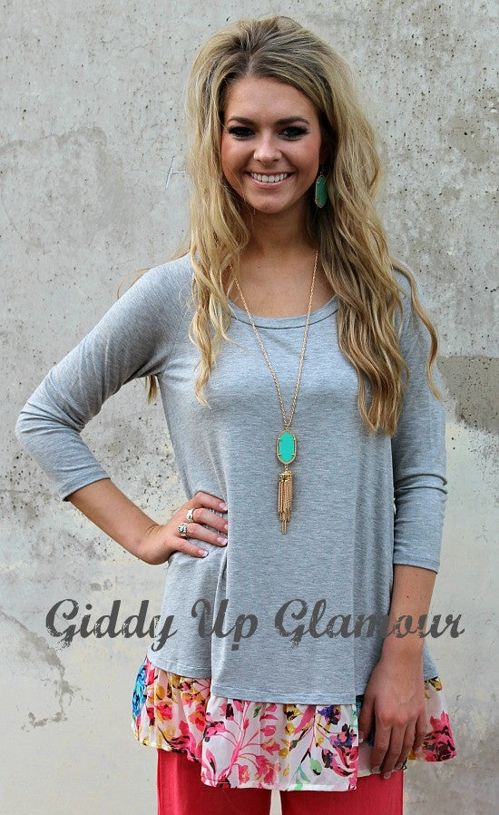 Last Chance Size Medium | Have It Your Way Top with Floral Chiffon Ruffle | ONLY 1 LEFT! Nature Base LowMaintenance Material