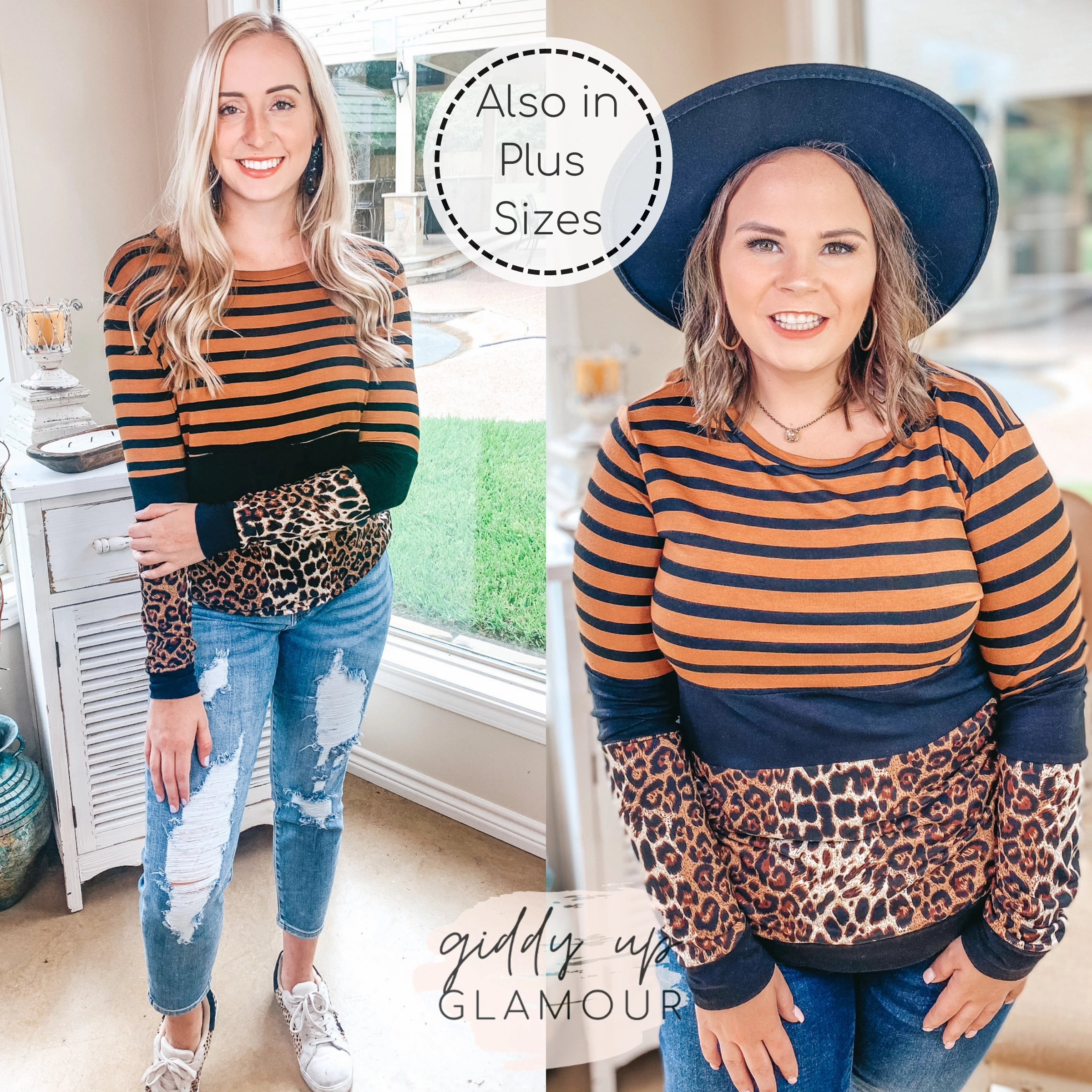 Last Chance Size Medium | In Your Future Long Sleeve Print Block Top in Rust Red Party Ready LowMaintenanceMaterial