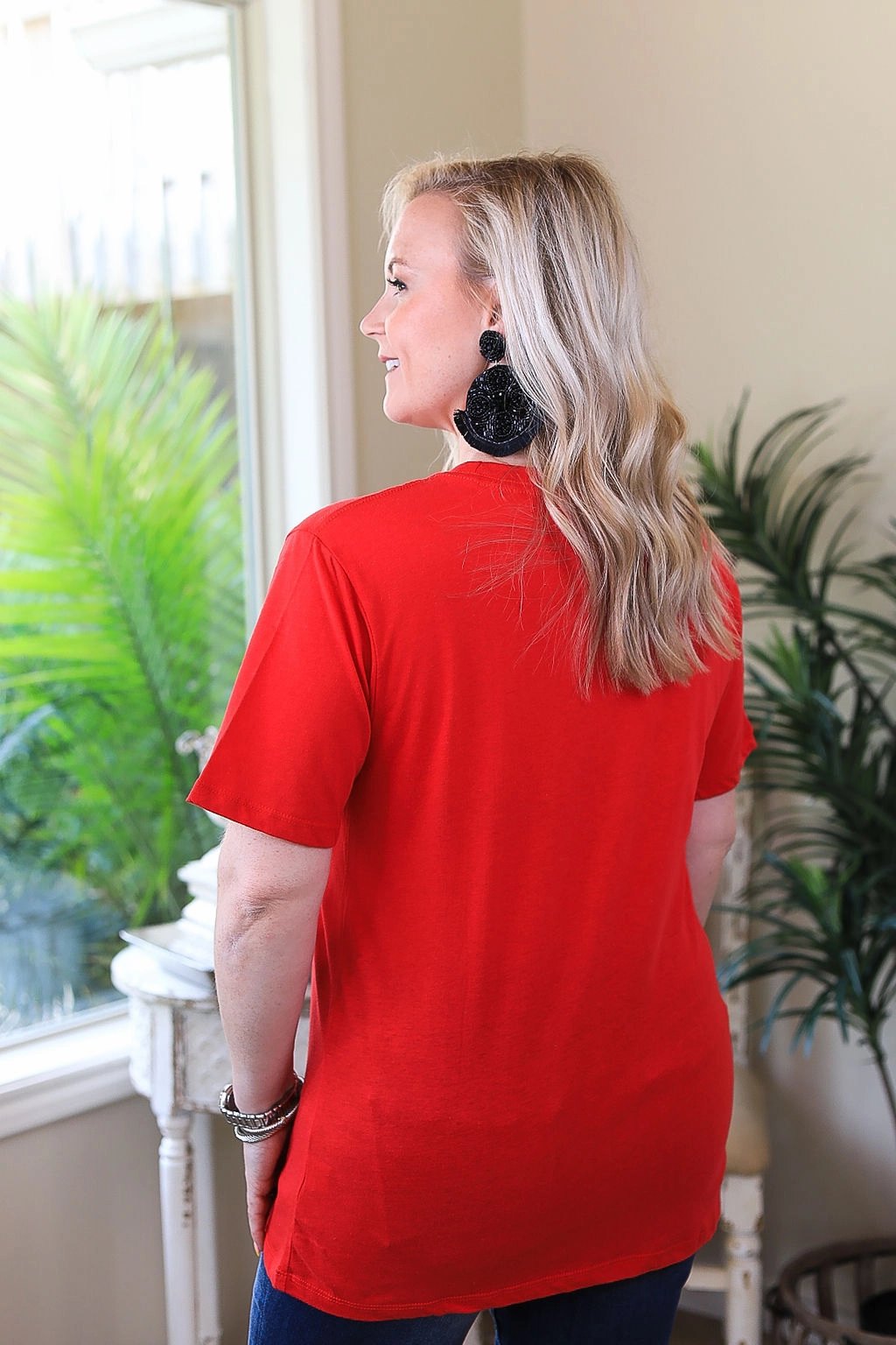 Last Chance Size Medium & Large | ACDC | High Voltage Keyhole & Lace Up Band Tee in Red Fire Glow NoSlipTrims