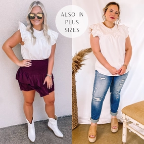 HeavyDuty Zipper AdaptiveFit Last Chance Size Medium and XL | Expect The Best Pleated Upper Blouse with Ruffle Cap Sleeves in White