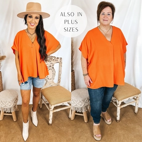 VentilatedKnit Last Chance Size S & XL | Weekend Out V Neck Placket Short Sleeve Top in Orange