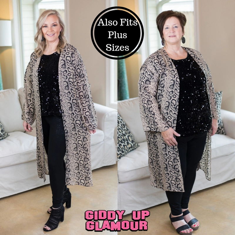Last Chance Size S/M | Close Enough Snakeskin Midi Duster Kimono in Black AntiSnagFabric Beach Ready