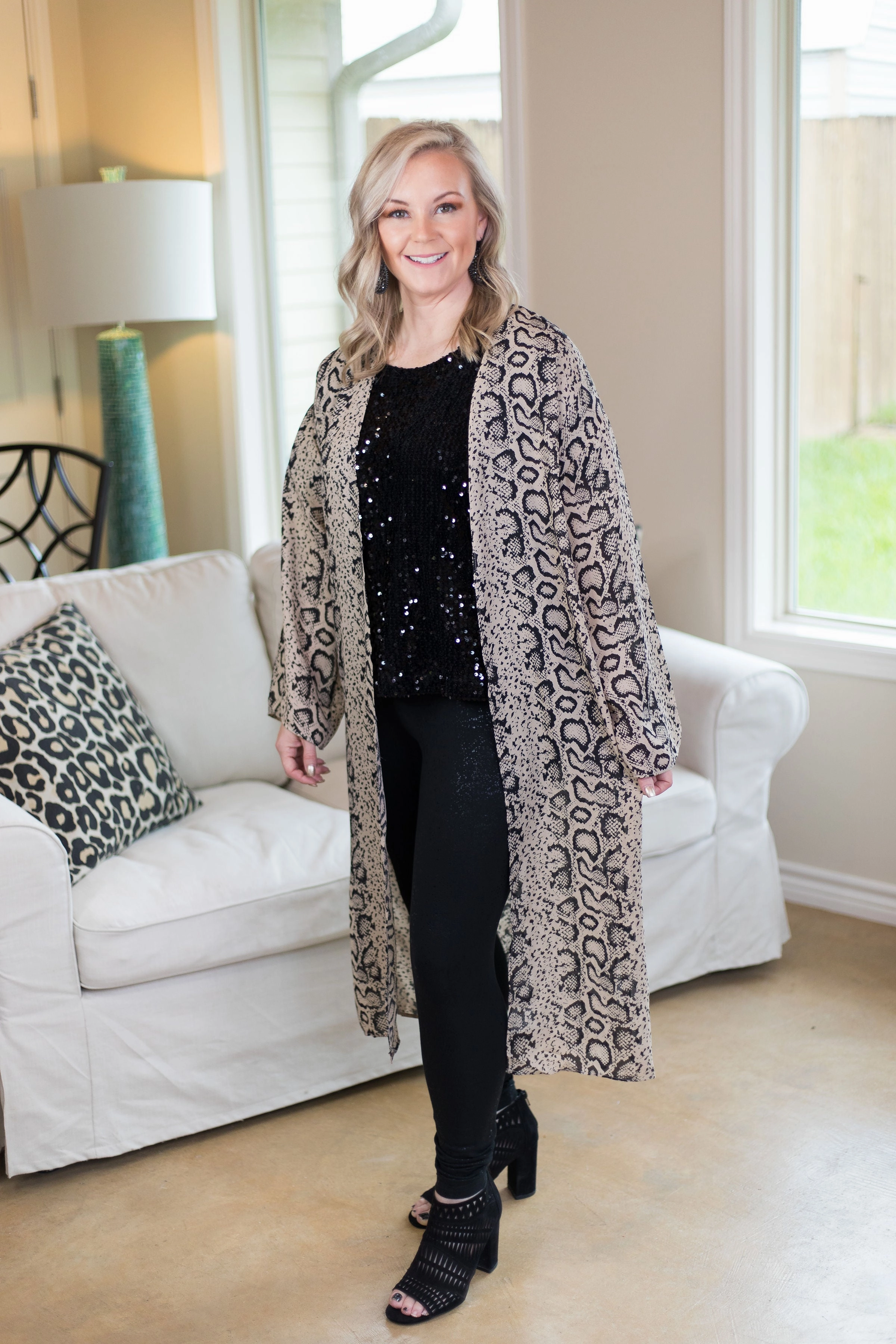 Last Chance Size S/M | Close Enough Snakeskin Midi Duster Kimono in Black ZeroChafeSeams