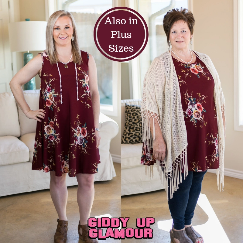 Last Chance Size S/M | What I'm About Floral A Line Dress in Maroon Winter Fashion Casual Blouse