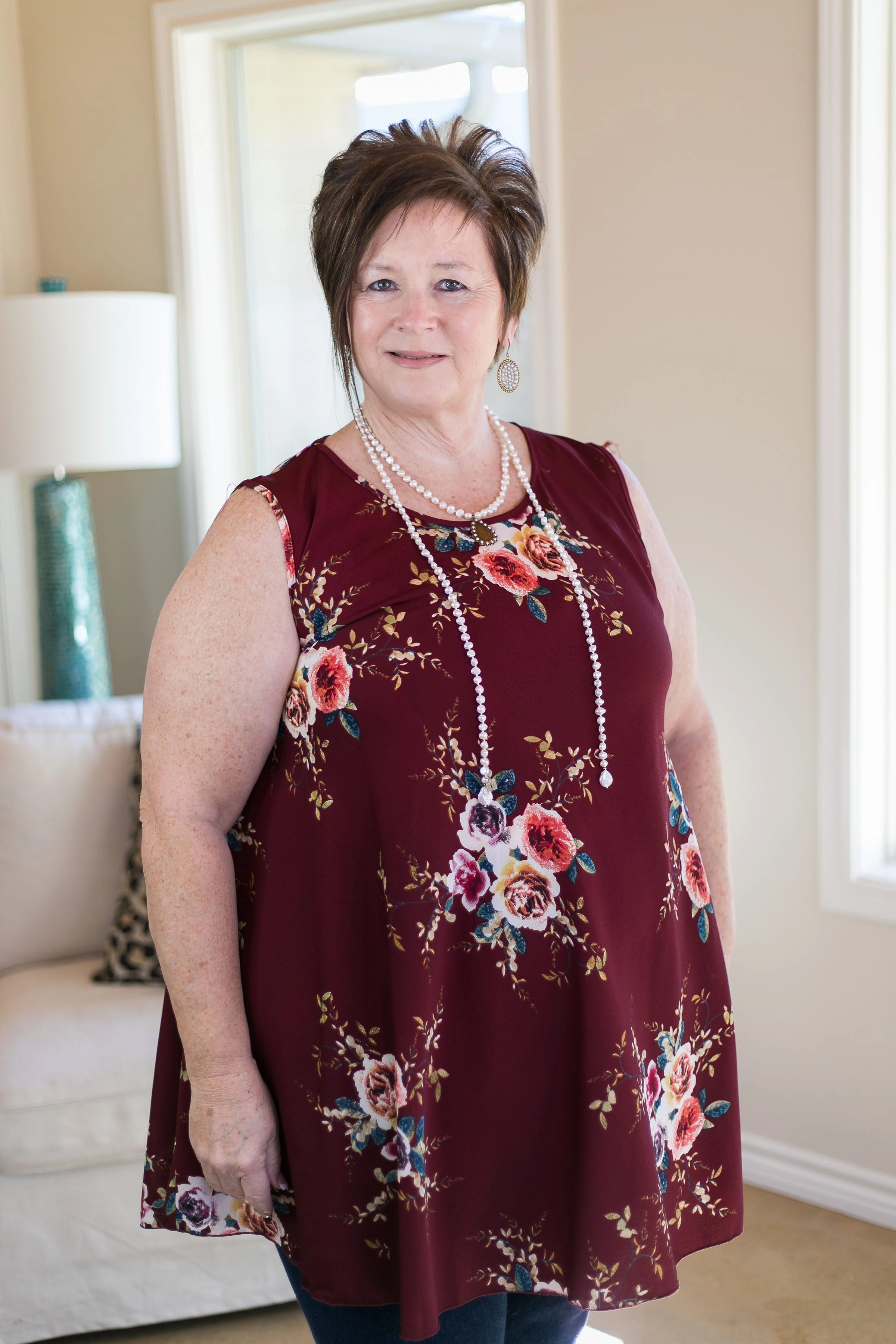 Last Chance Size S/M | What I'm About Floral A Line Dress in Maroon HighNeckStyle