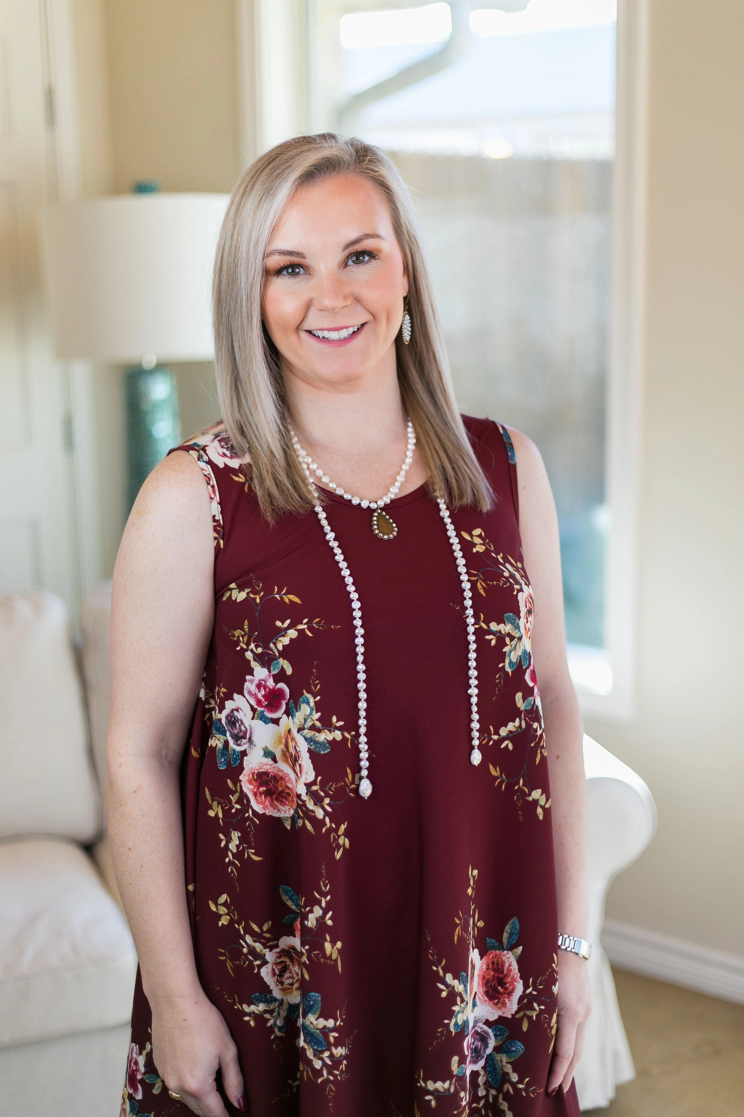 Last Chance Size S/M | What I'm About Floral A Line Dress in Maroon OdorResistant Frost Glow