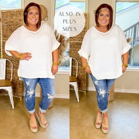 Last Chance Size S/M and 2XL/3XL | Right Idea Short Drop Sleeve V Neck Knit Sweater in Ivory Quiet Luxury Style Mood