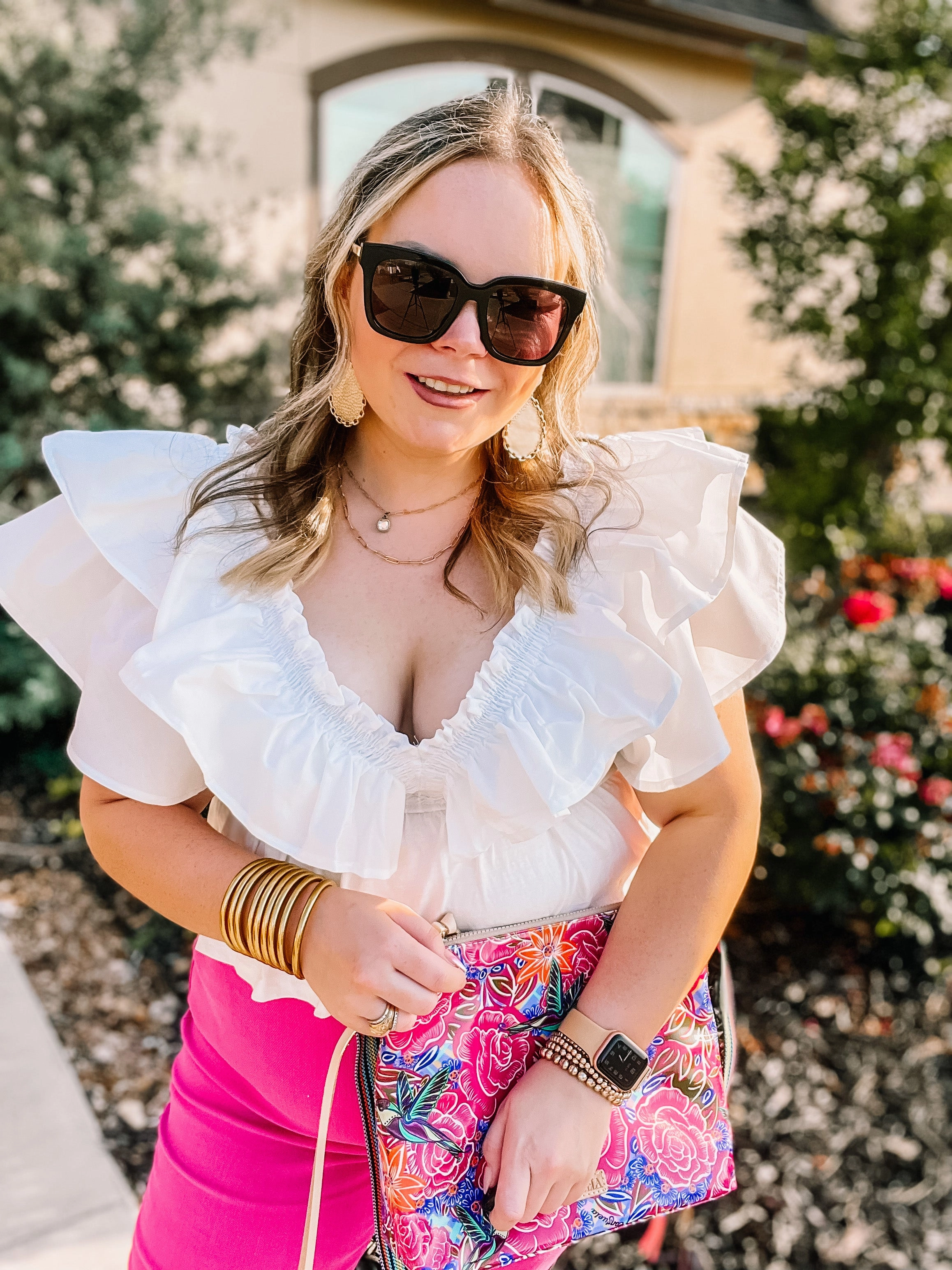 Last Chance Size Small | All the Allure Ruffle V Neck Peplum Top in White Flash Look