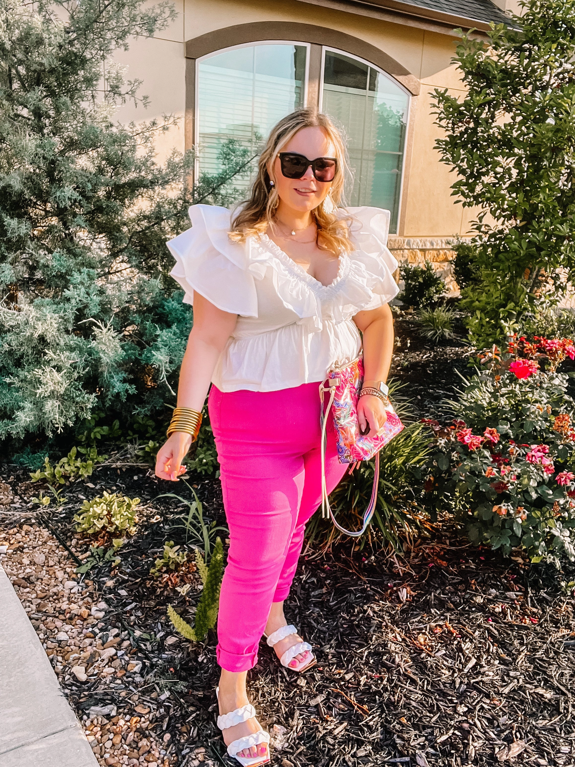 Last Chance Size Small | All the Allure Ruffle V Neck Peplum Top in White NonChafingEdges Universal Clasp Mechanism