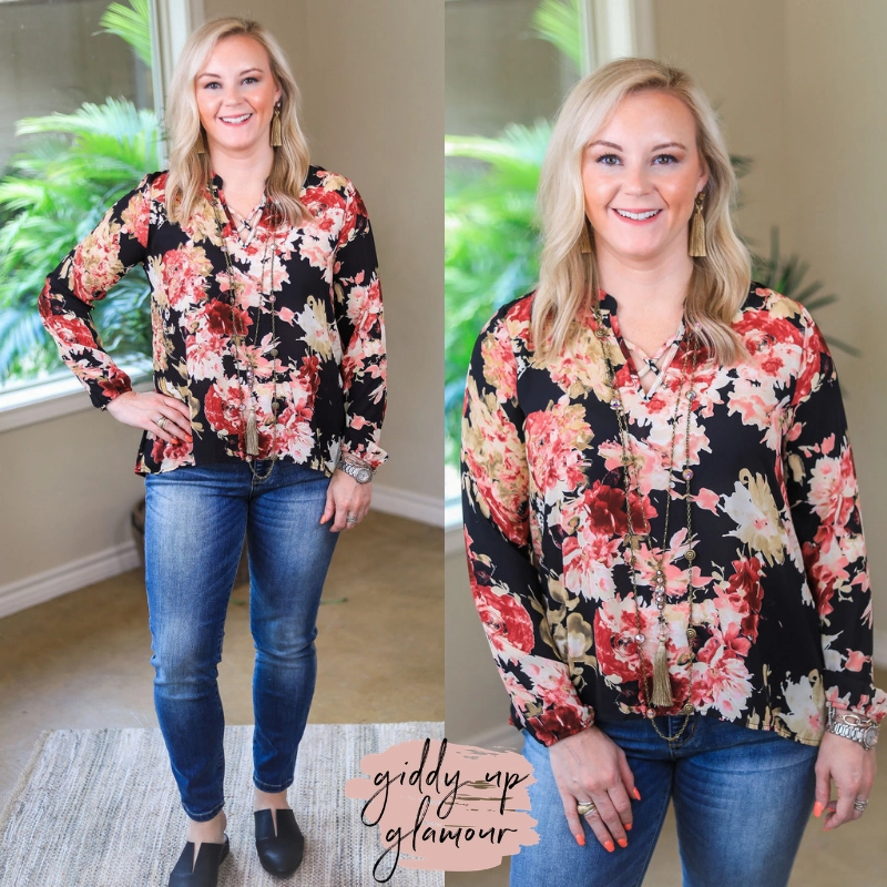 PrecisionTailoring UniversalFit Last Chance Size Small | All Your Life Long Sleeve Floral Blouse in Black