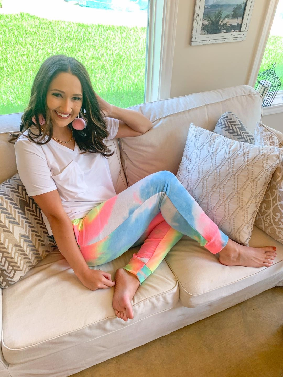 Cozy Vibe Layered Hem Details Last Chance Size Small | Blur The Lines Tie Dye Drawstring Joggers in Neon
