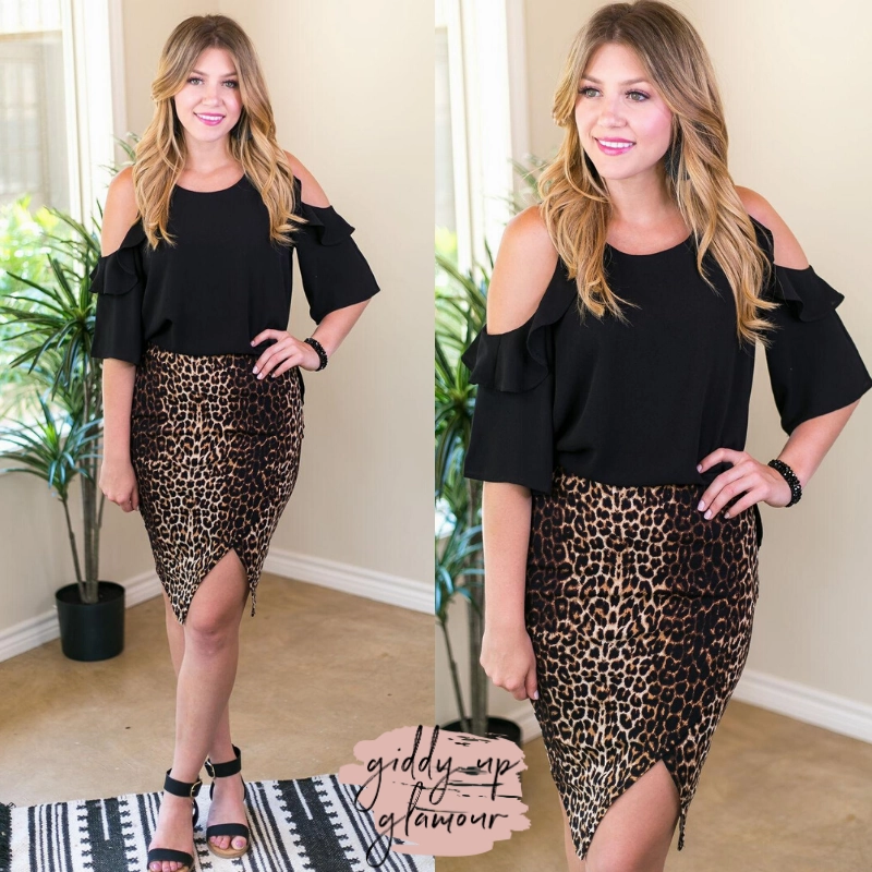 Last Chance Size Small | Bold Attitude Wrap Around Bandage Pencil Skirt in Leopard Planet Glow