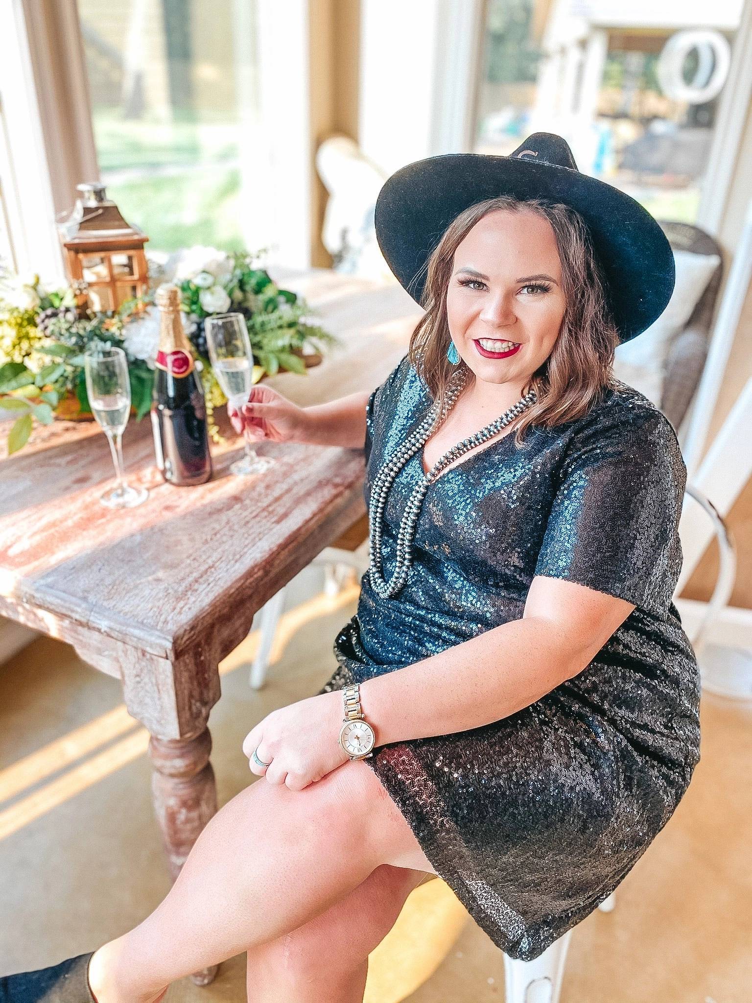 Last Chance Size Small | Can't Keep Up V Neck Sequin Dress with Short Sleeves in Black Silk Glow