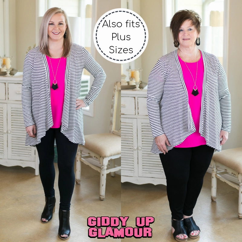 AntiPilling Fabric UVProtection Coating Last Chance Size Small | Chic Solution Striped Cardigan in Black