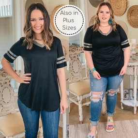 Last Chance Size Small | Divine Comfort Camouflage Detail V Neck Tee in Black FadeResistant Color