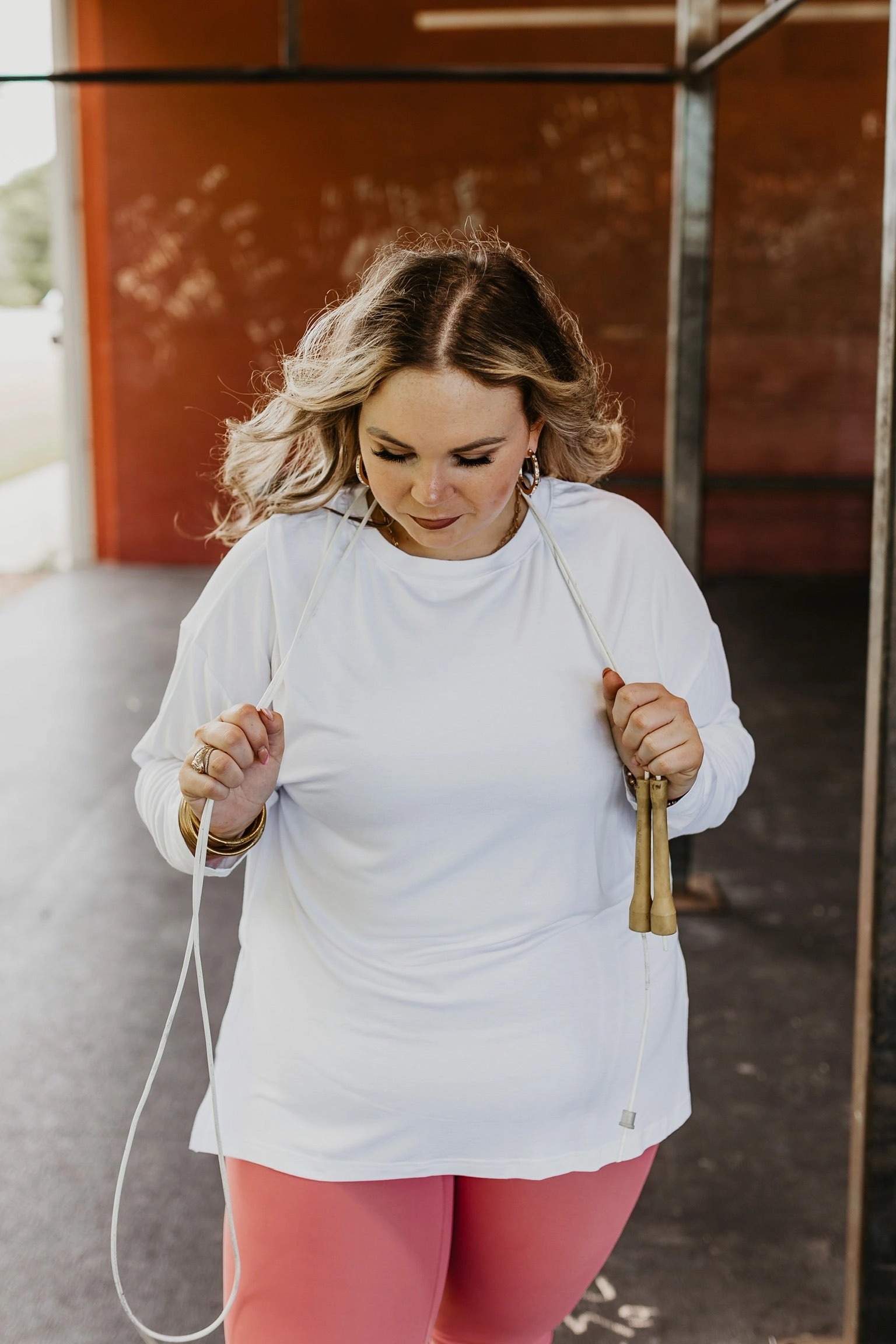 Last Chance Size Small | Don't Do Cardio Long Sleeve Top with Side Slits in Off White SmoothGripFastenings