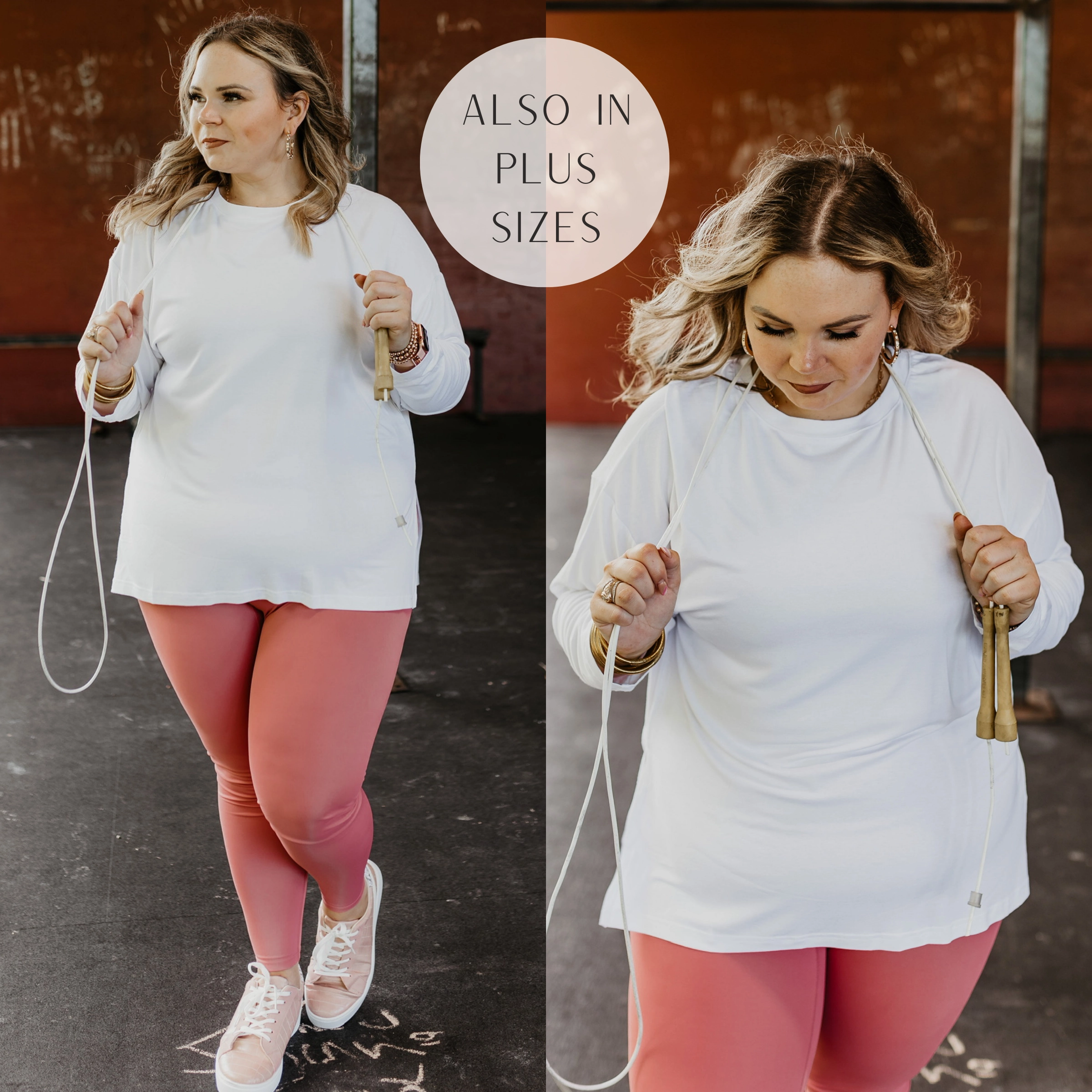 Last Chance Size Small | Don't Do Cardio Long Sleeve Top with Side Slits in Off White Metro Mode