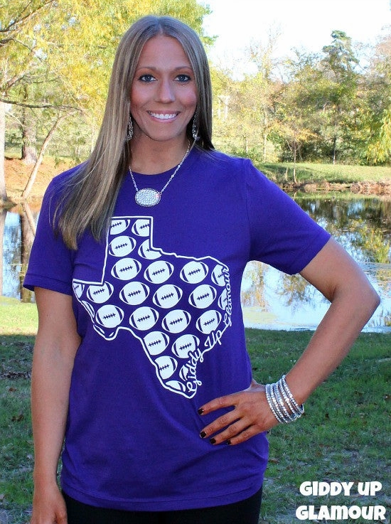 Last Chance Size Small | Football in Texas Short Sleeve Gameday Tee in Purple | ONLY 1 LEFT! DoubleLayeredEdging