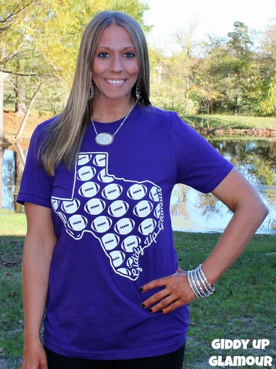 Last Chance Size Small | Football in Texas Short Sleeve Gameday Tee in Purple | ONLY 1 LEFT! Heart Glow