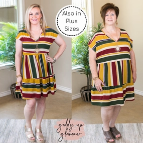 Last Chance Size Small | Going To Be Good V Neck Stripe Babydoll Dress in Mustard Yellow QuickDryMaterial