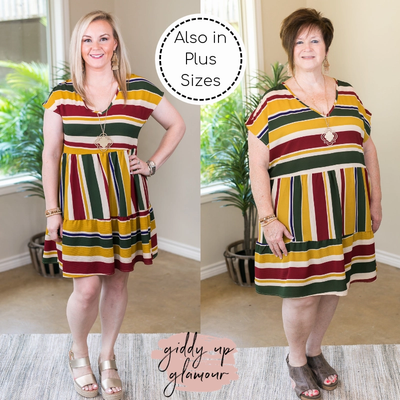 Last Chance Size Small | Going To Be Good V Neck Stripe Babydoll Dress in Mustard Yellow QuickDryMaterial