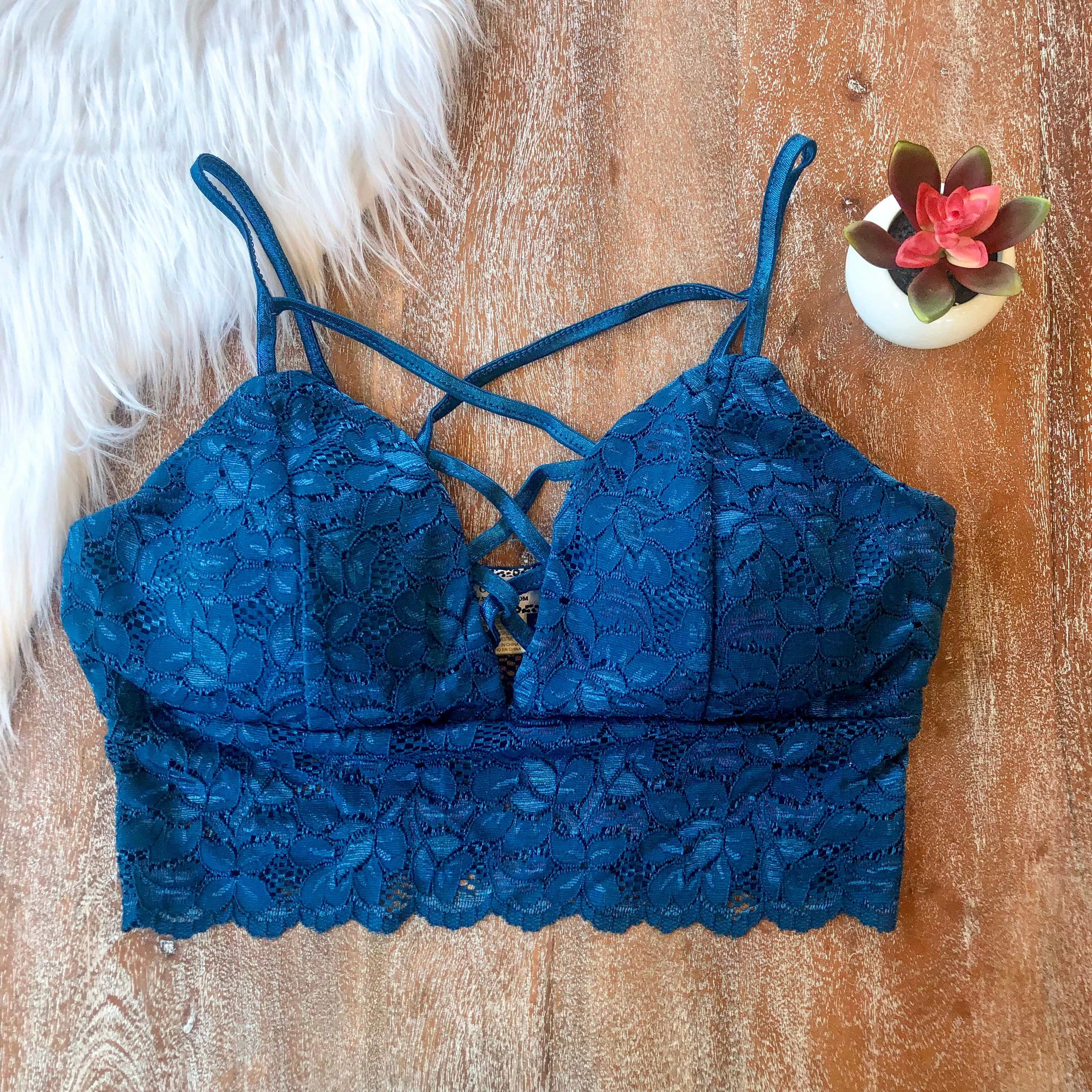 Last Chance Size Small | Ignore the Rules Strappy Lace Bralette in Teal LightweightKnit Baby Soft