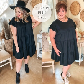 Last Chance Size Small | Instant Attraction Solid Ruffle Tiered Dress in Black Winter Fashion
