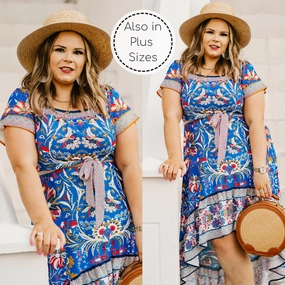 WindResistantWeave NonRestrictive Cut Last Chance Size Small | Line of Sight High Low Maxi Dress with Ruffle Hem in Blue