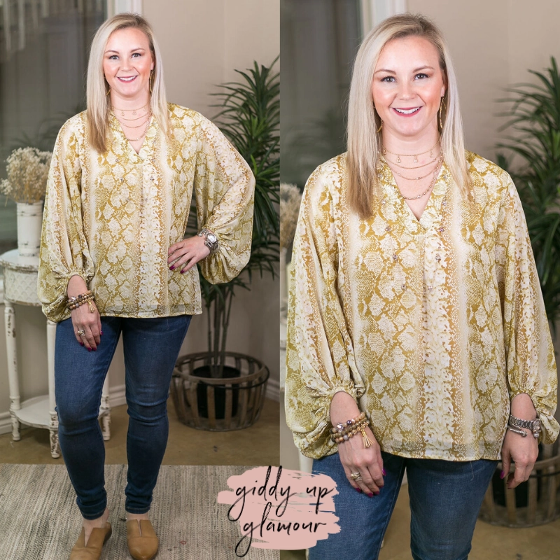 Last Chance Size Small | Love is Automatic Snakeskin Puff Sleeve Top in Lime Yellow DoubleStitchReinforcement ElasticBinding
