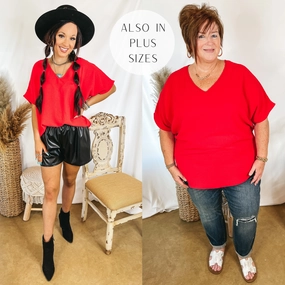 FlexibleElasticity HighVisibility Trim Last Chance Size Small | Lovely Dear V Neck Short Sleeve Solid Top in Red