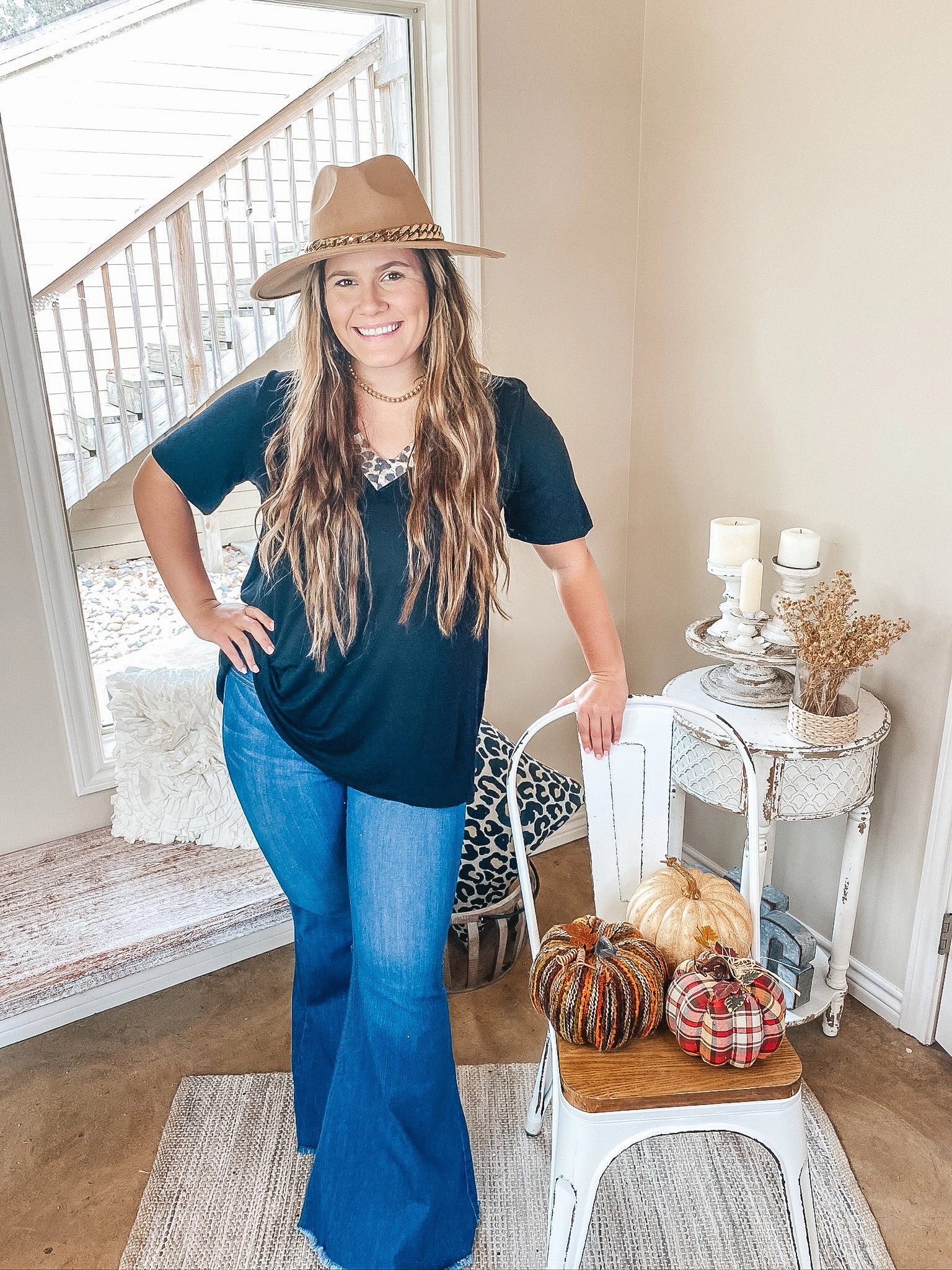 Last Chance Size Small | Make It Happen Leopard V Neck Detail Top in Black LowMaintenanceMaterial Vintage Soul