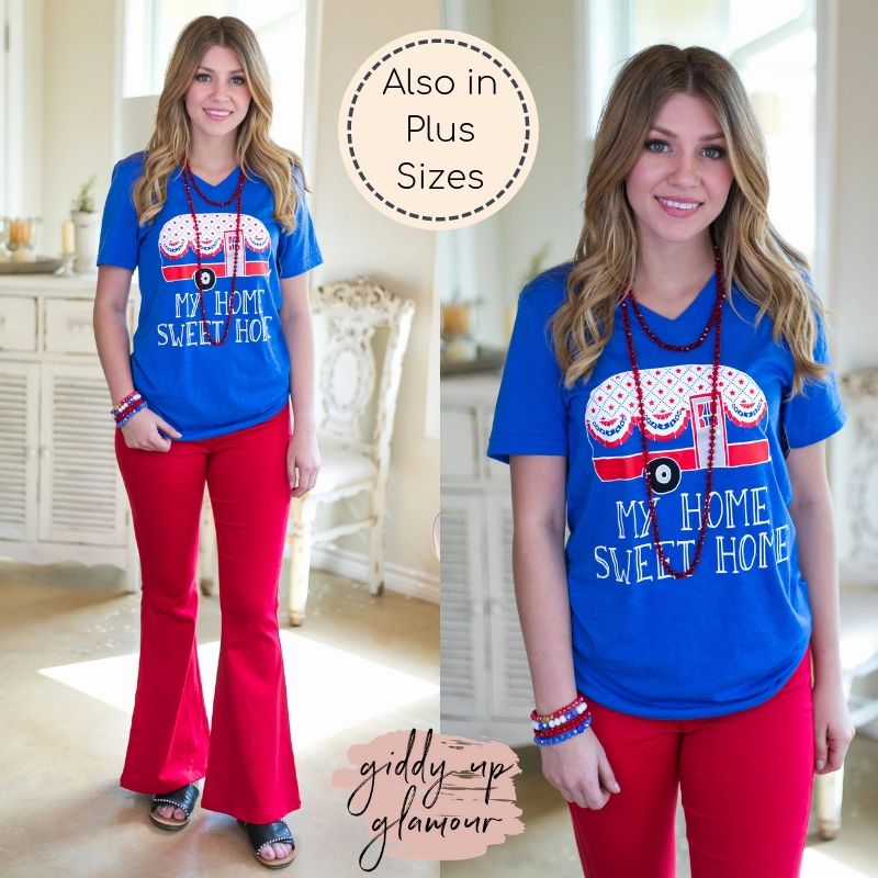 Soft and breathable Last Chance Size Small | My Home Sweet Home Short Sleeve Tee Shirt in Blue