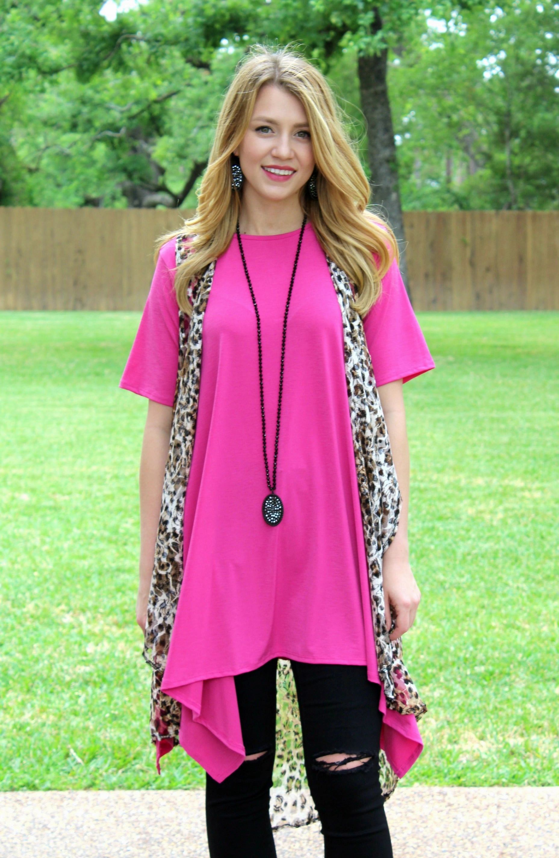 Last Chance Size Small | Not A Doubt Asymmetrical Hemline Tunic in Hot Pink | ONLY 1 LEFT! DoubleStitched Winter Style