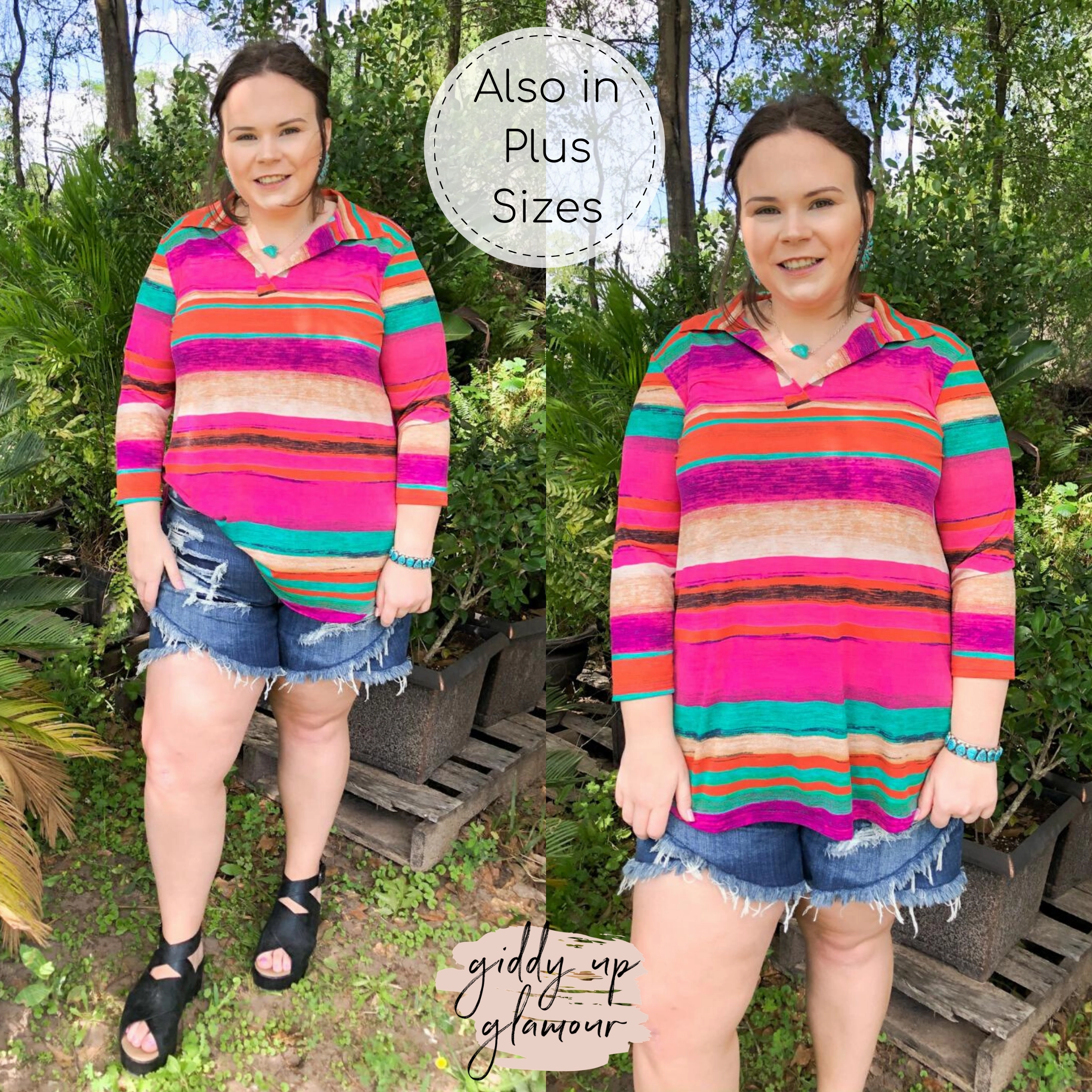 Last Chance Size Small | Scenic Route Serape Collared Tunic Top in Pink HighDensityWeave Lightweight insulation
