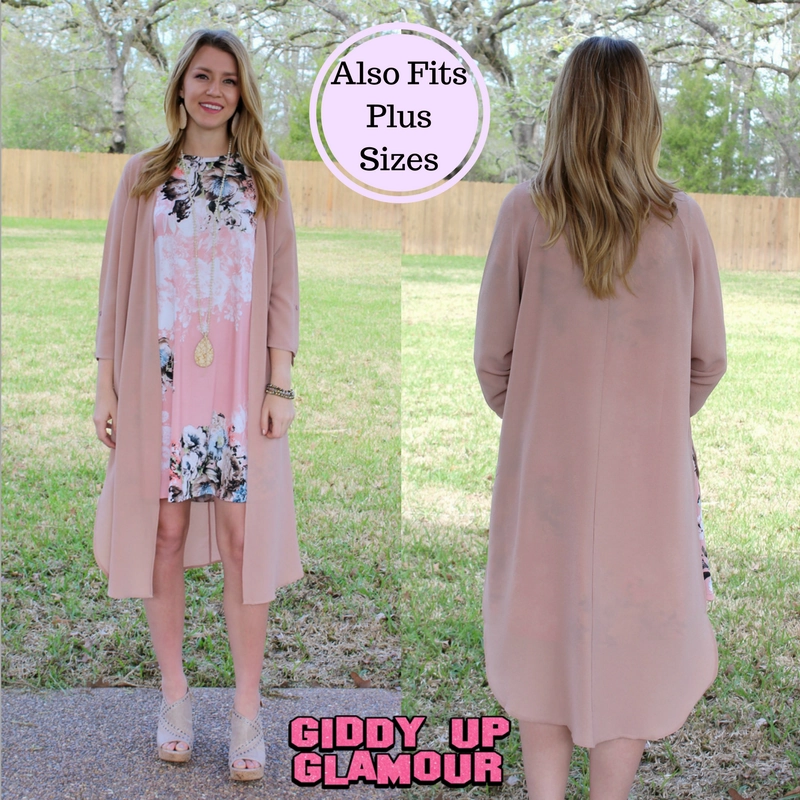 Breathable Knit Fabric Recycled Polyester Fabric Last Chance Size Small | Simpler Times Midi Duster Kimono in Khaki