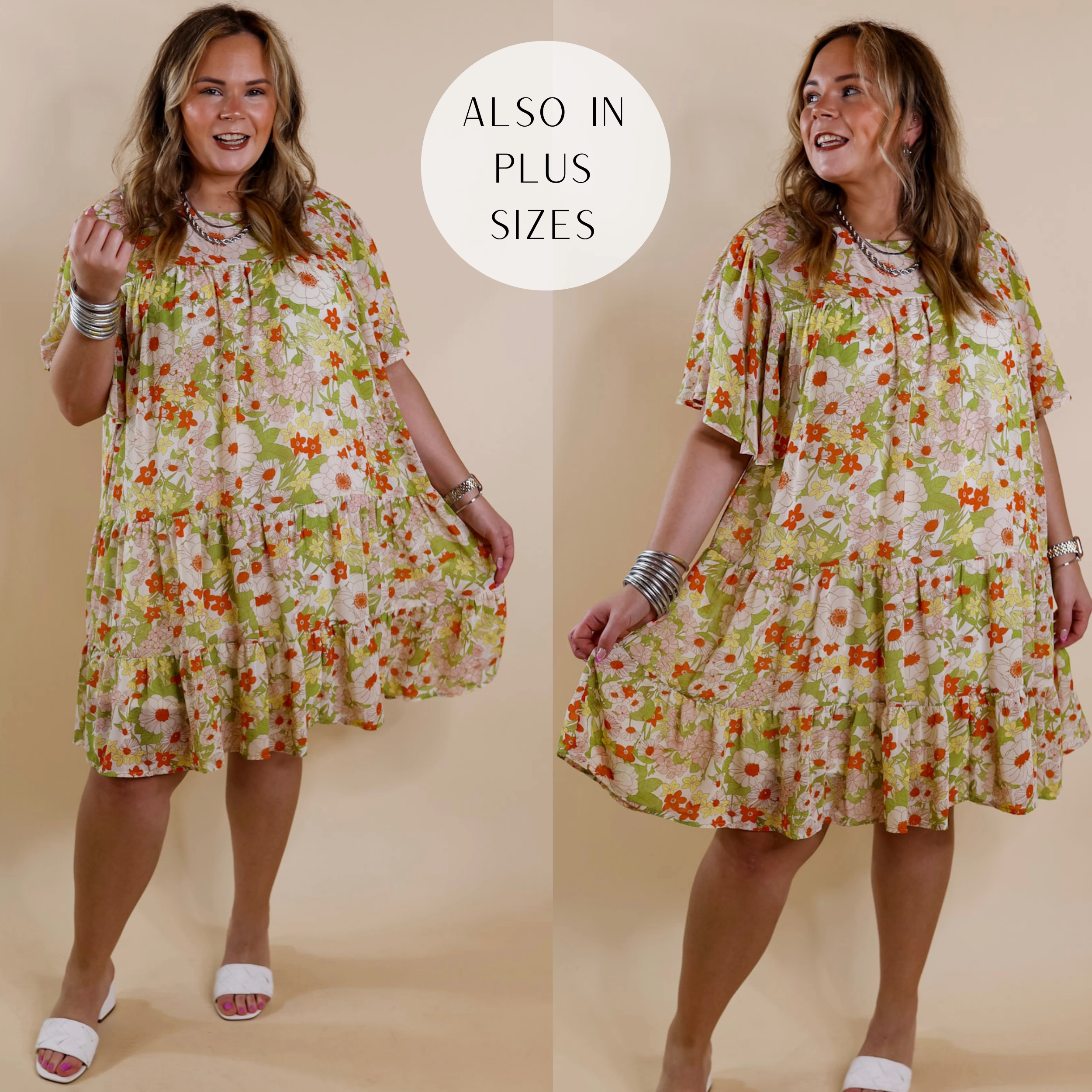 StainlessZippers Last Chance Size Small | State of Bliss Ruffle Tiered Floral Dress in Lime Green and Orange