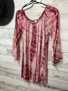 Last Chance Size Small | Tie Dye Off the Shoulder Tunic Top in Maroon Nordic Light MoistureControl Fabric