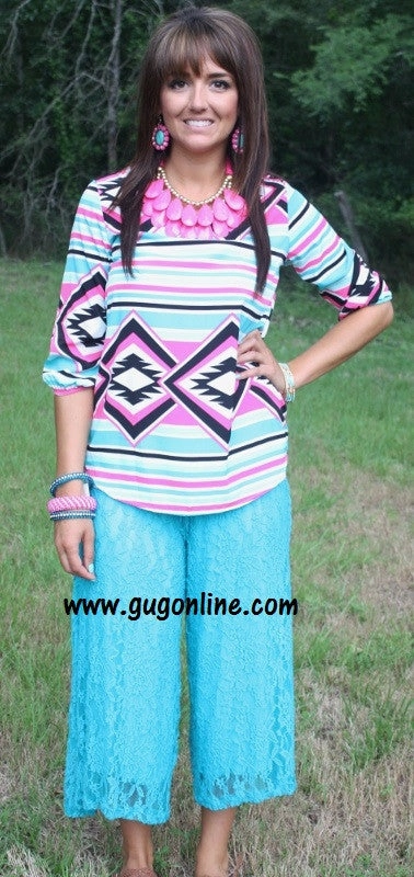 Open Heart Last Chance Size Small | Turquoise Lace Capri Pants | ONLY 1 LEFT!