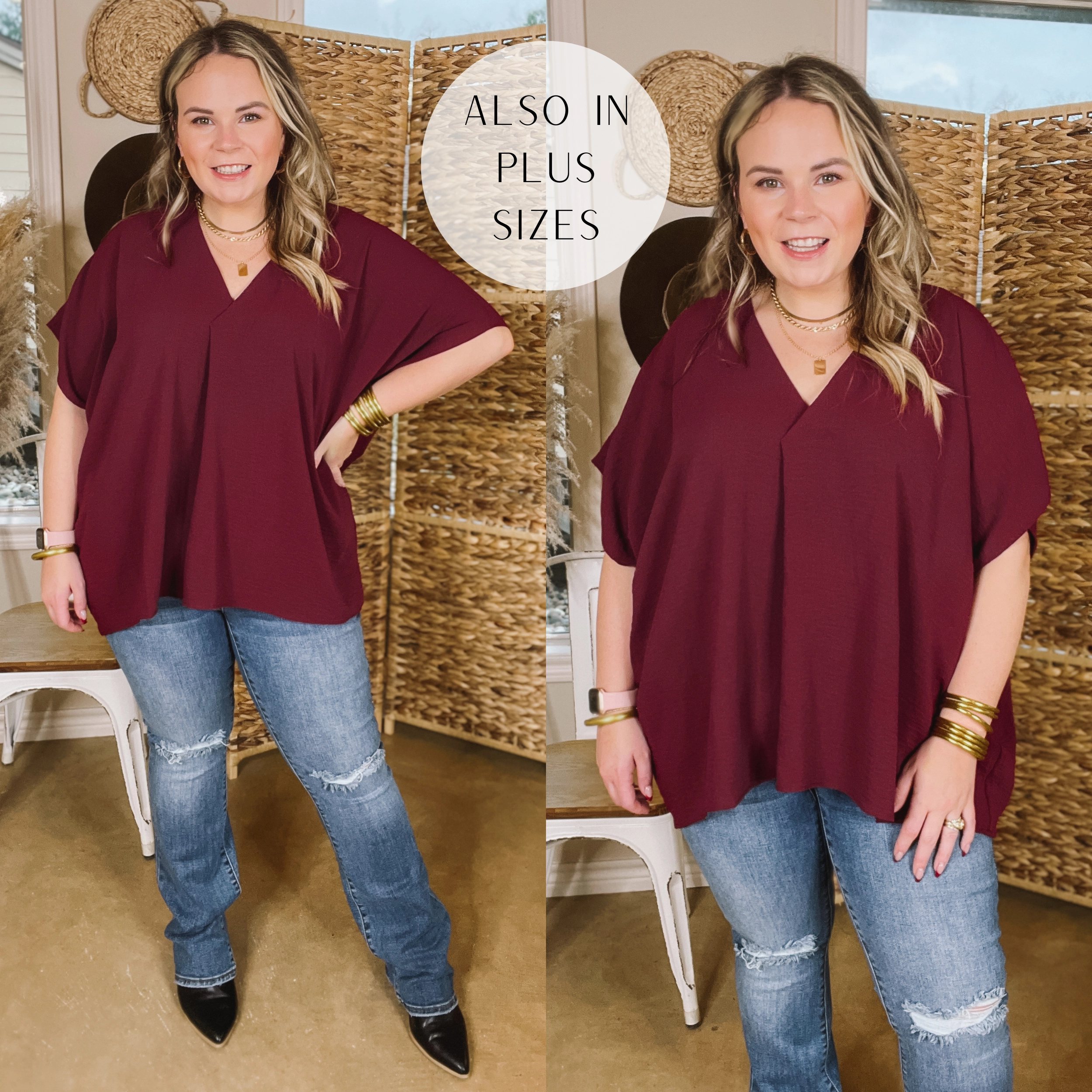 SnagFree Surface Cozy Vibe Last Chance Size Small | Weekend Out V Neck Placket Short Sleeve Top in Maroon