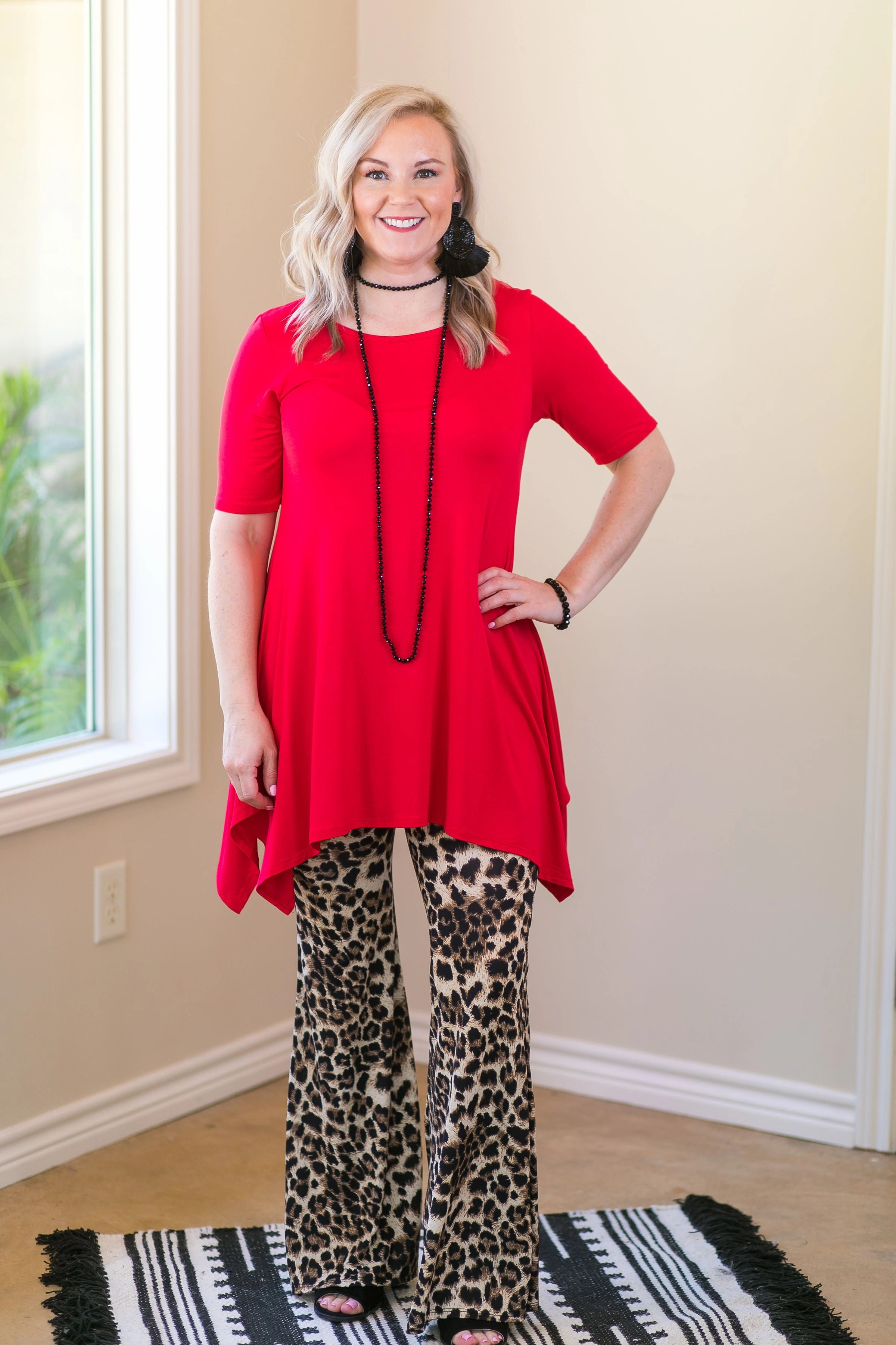 Last Chance Size Small | Whenever This Happens Solid Handkerchief Tunic Top in Red ThermalRegulating Layer