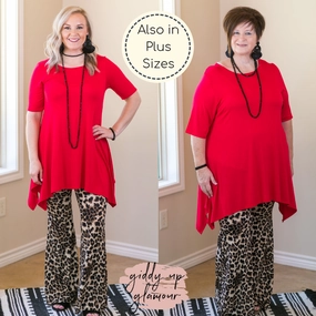 Cozy Fit Last Chance Size Small | Whenever This Happens Solid Handkerchief Tunic Top in Red
