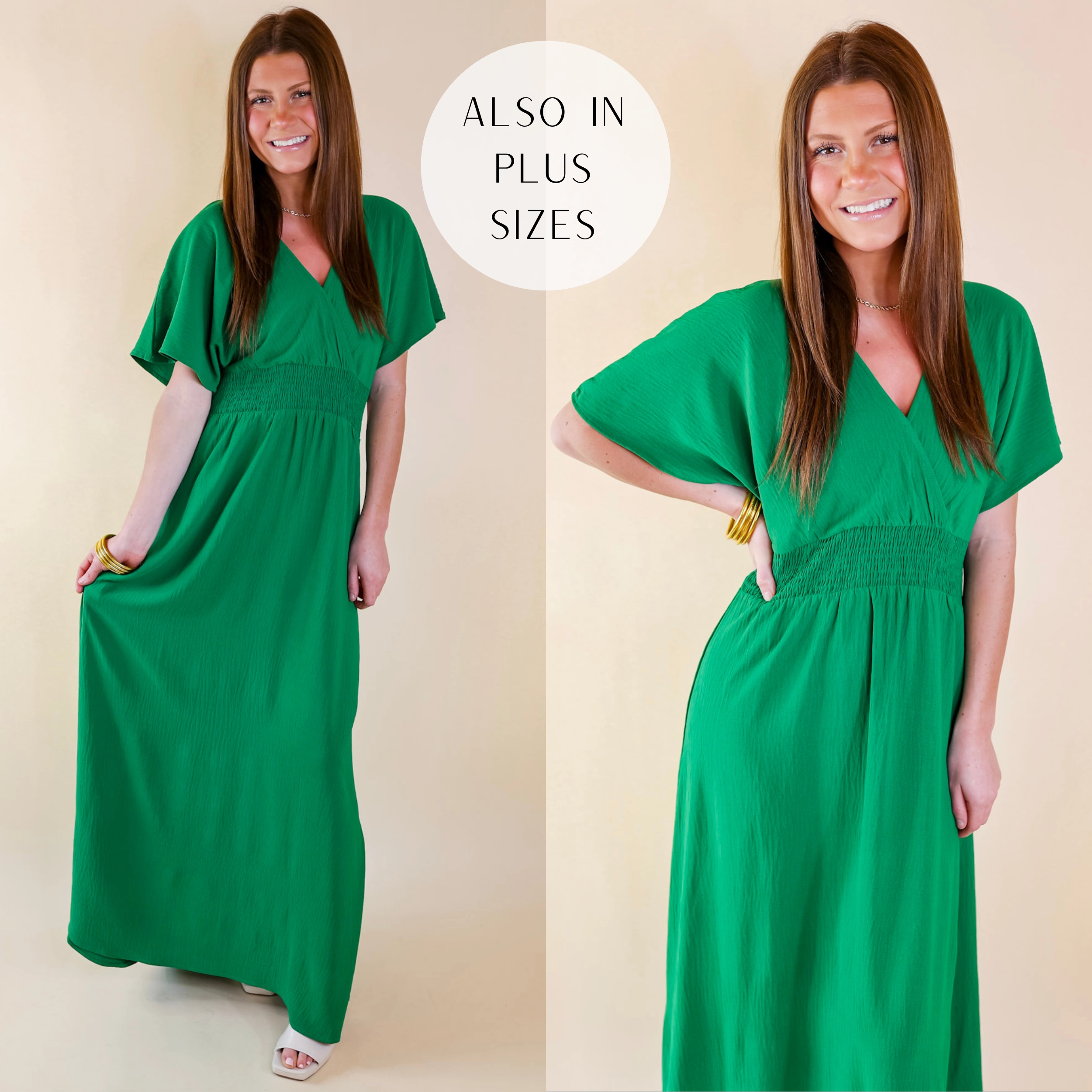EcoFriendlyProduction Last Chance Size Small | Wildly In Love V Neck Maxi Dress with Smocked Waist in Green