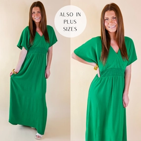 Last Chance Size Small | Wildly In Love V Neck Maxi Dress with Smocked Waist in Green MeshVentilation