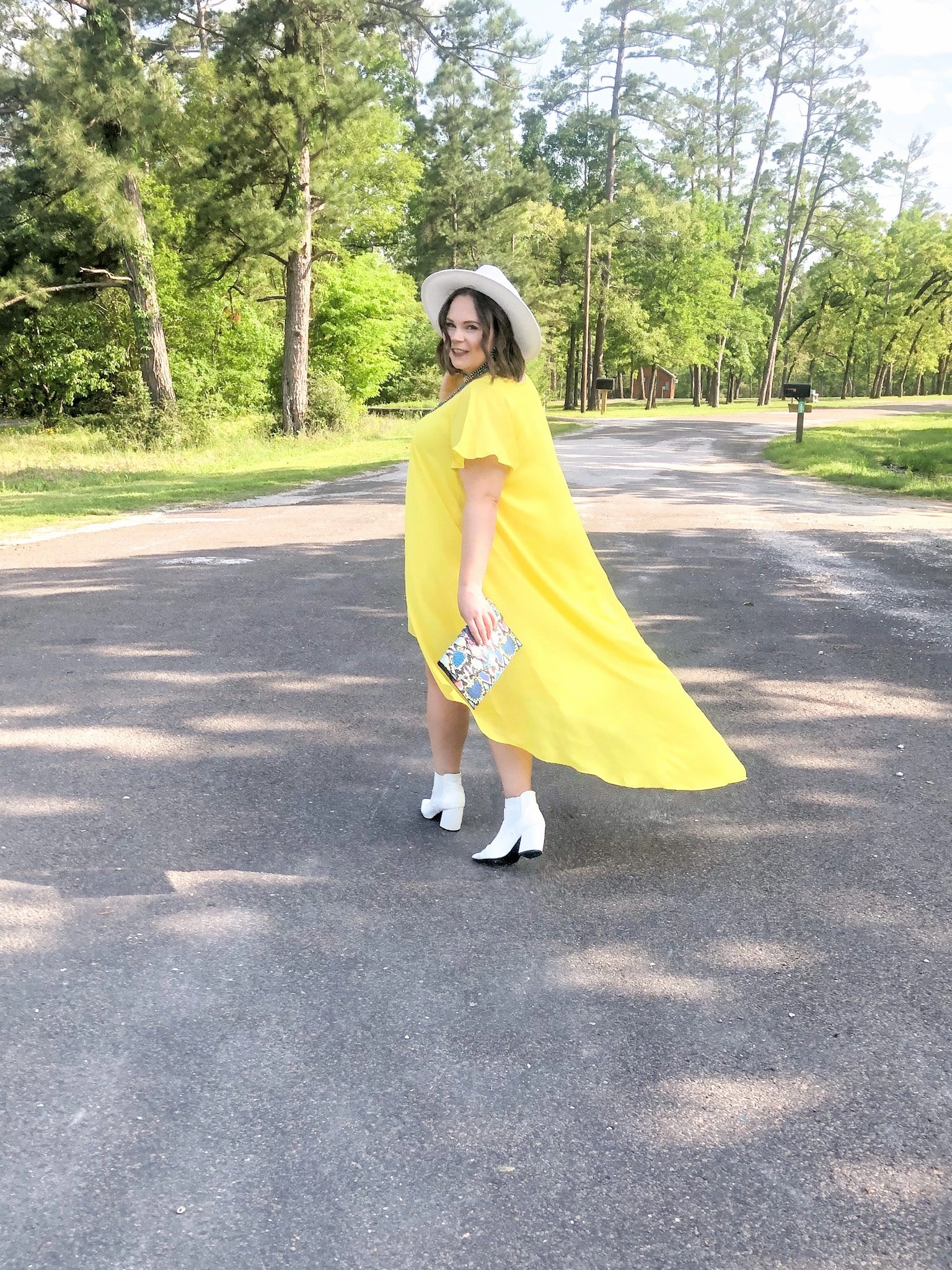 Last Chance Size Small & Med. | Girl On Fire Short Sleeve High-Low Dress with V-Neck in Lemon Yellow Sporty Look