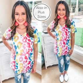 SheerLayeredPanels Last Chance Size Small & Med. | Keep Things Simple Large Leopard Print V Neck Tee in Multi