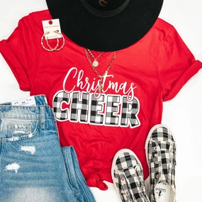 Last Chance Size Small & Medium | Christmas Cheer Short Sleeve Graphic Tee in Red NonChafingEdges Relaxed trousers