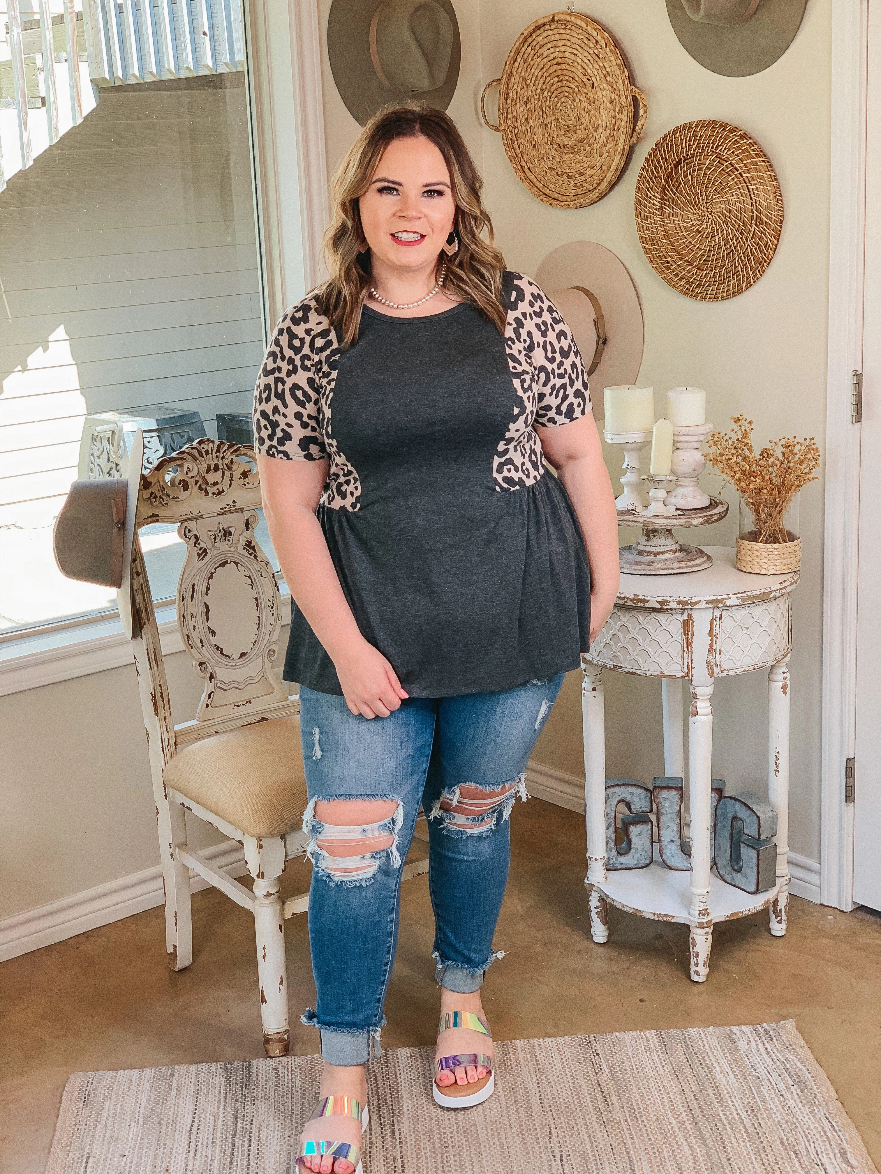 Soft Jacket Cozy Robe Last Chance Size Small & Medium | Flirtatious Heart Leopard Side Babydoll top in Grey