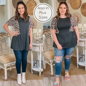 Last Chance Size Small & Medium | Flirtatious Heart Leopard Side Babydoll top in Grey SweatAbsorbentLining Morning Ease